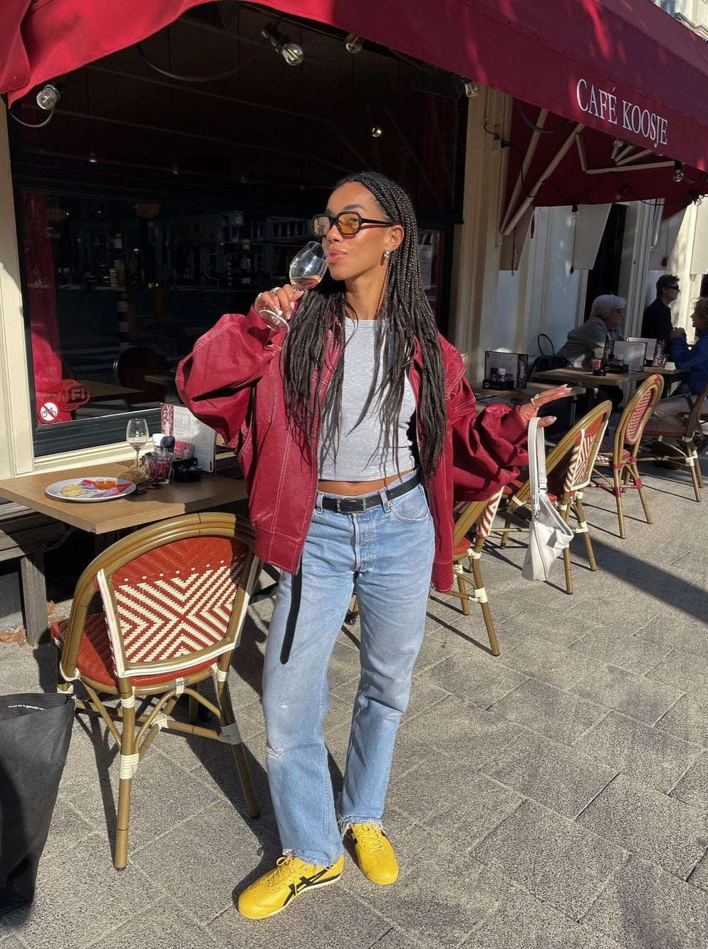 Oversized Contrast Stitch Jacket Red