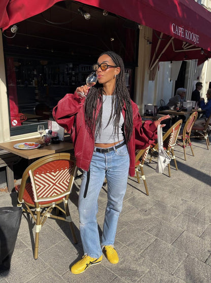 Oversized Contrast Stitch Jacket Red