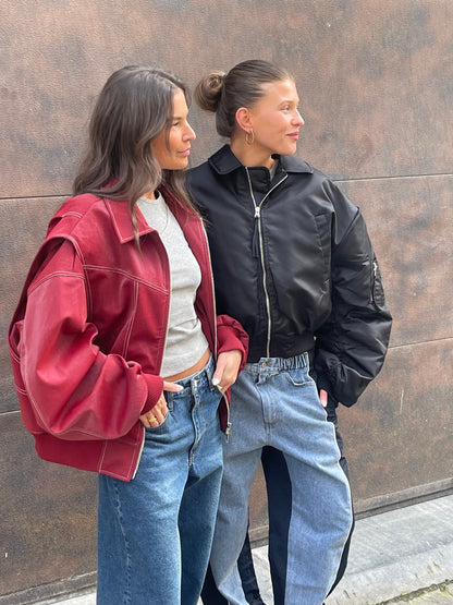 Oversized Contrast Stitch Jacket Red